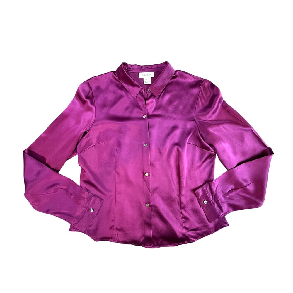 Vintage Y2K Calvin Klein Fuchsia 100% Silk Blouse Women's Size 12